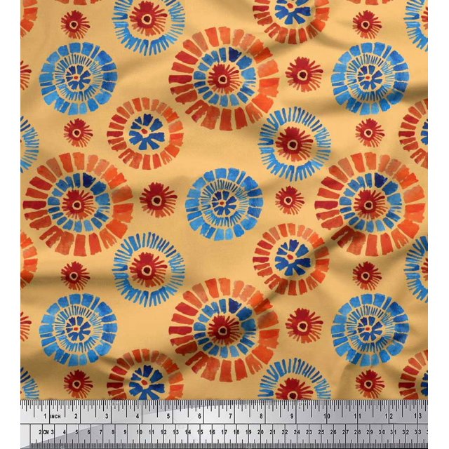 Soimoi polyester Crepe Fabric Brush Stroke Abstract Print Fabric by the Yard 42 Inch Wide