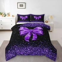 Erosebridal Purple Bowknot Bedding King Comforter Set,Bling Glitter Bedding Sets King with Comforter,Lightweight Reversible Comforter Sets King Size,Sequin Print Decoration,3pcs