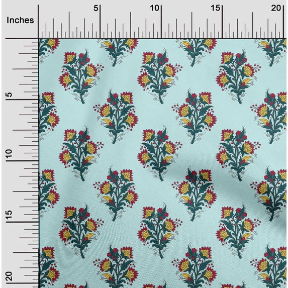 oneOone Cotton Silk Fabric Leaves & Floral Block Decor Fabric Printed BTY 42 Inch Wide