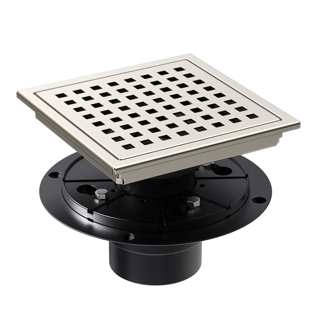 Webang Desagüe Cuadrado Para Piso De Ducha De 6 Pulgadas Con Brida, Rejilla Con Patrón Cuadrado, Extraíble, Apto Para Uso Alimentario, Acero Inoxidable Sus 304, Marca De Agua Y Níquel Cepillado Certif