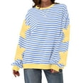 thumbnail image 2 of VISALY Pullover Crewneck Sweaters Oversized Sweatshirt Striped Sweatshirt Long Sleeve Color Block Pullover Tunic Top Casual Loose Workout Shirt Sweatshirts Basic Hoodie Comfort Sweatshirt Light Blue L, 2 of 8