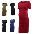 thumbnail image 3 of Askfv Women's Short Sleeve Maternity Dress Solid Color Ruched Pregnancy Clothes Dresses, 3 of 5