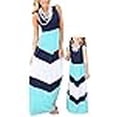 thumbnail image 3 of Summer Cute Mommy and Me Boho Striped Chevron Maxi Dresses Blue, 3 of 4