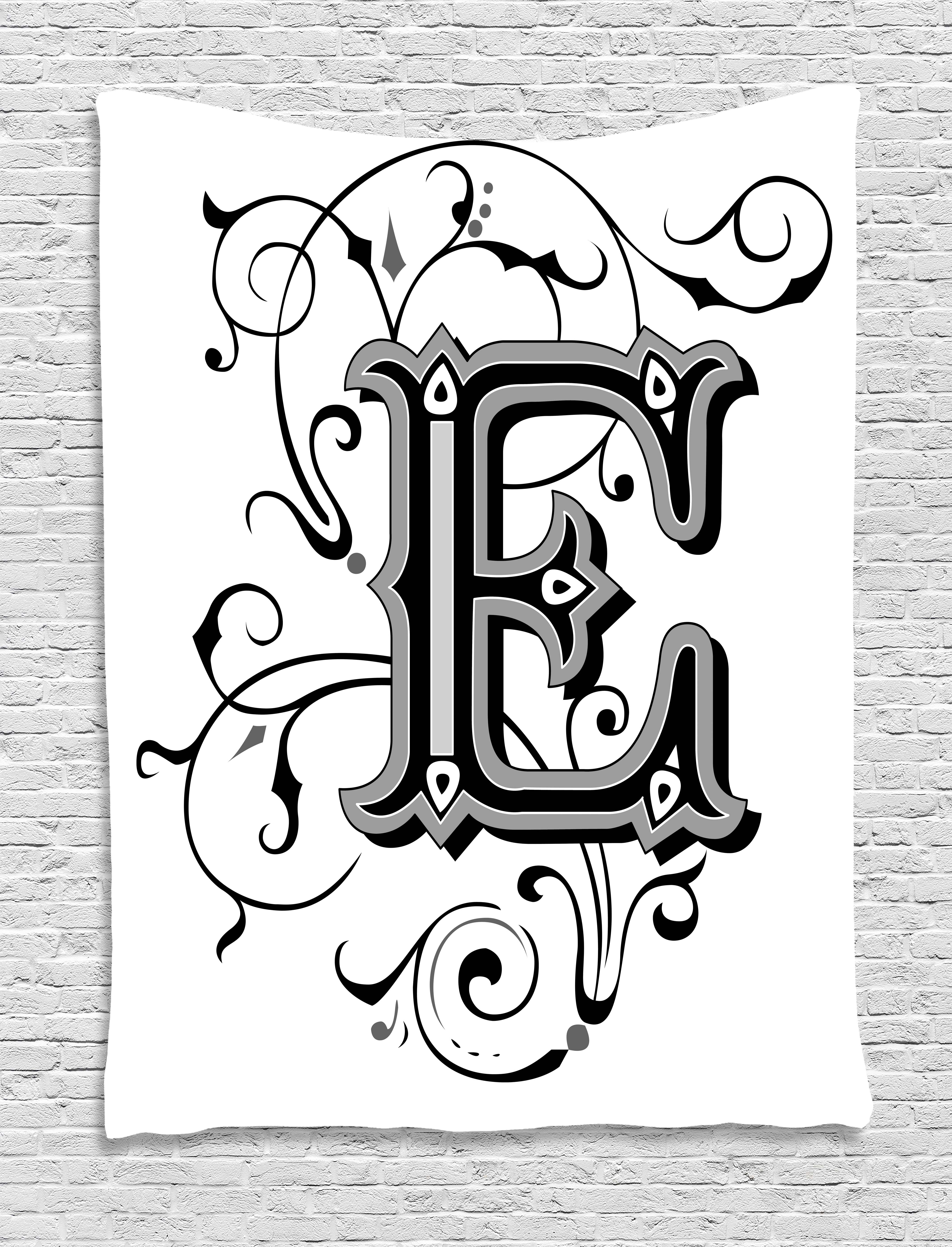 Letter E Tapestry, Capitalized E Alphabet Geometrical Design Lines