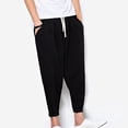 thumbnail image 7 of Men's Classic-FIT Lantern Pants Linen Pants Fashionable Harlen Pants Leggings Spring/Summer Pants for Men Black XL, 7 of 7