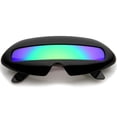 thumbnail image 2 of zeroUV Unisex Futuristic Costume Single Shield Colored Mirror Lens Novelty Wrap Sunglasses 70mm (Black / Green Mirror) - 70mm, 2 of 5