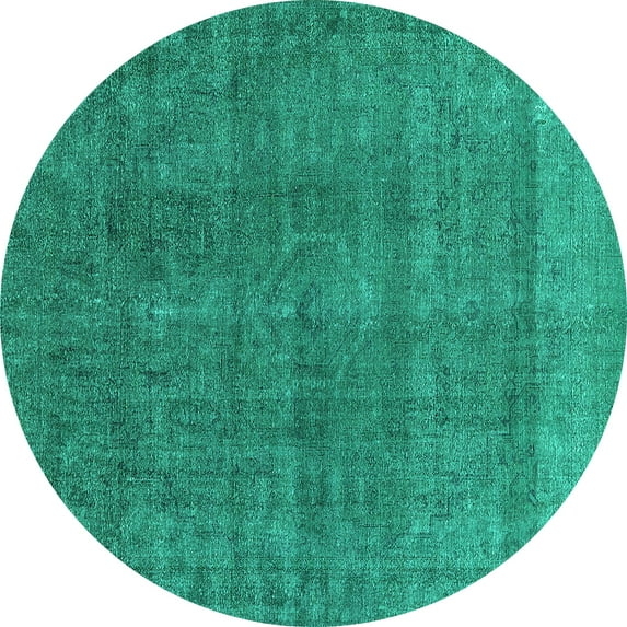 Ahgly Company Machine Washable Indoor Round Oriental Turquoise Blue Industrial Area Rugs, 5' Round