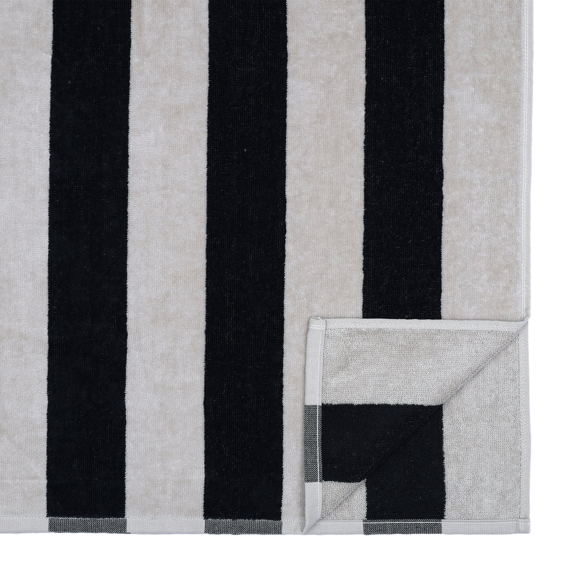 (2 pack) Mainstays Cabana Stripe Cotton Blend Beach Towel, 58 in x 28 in, Black & Tan