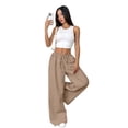 thumbnail image 6 of Women Drawstring Striped Pants Loose Wide Leg Trousers Casual Low Waist Pants Comfy Lounge Pants Khaki Blue Stripe S, 6 of 10