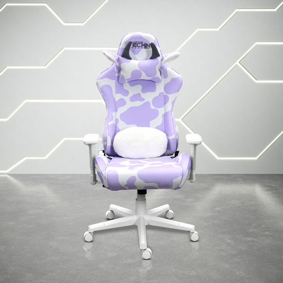 Techni Sport TS85 Lavender Cow Series Gaming Chair with Memory Foam Seat RTA-TS85-LAV