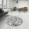 thumbnail image 4 of Ahgly Company Tapis d'Intérieur Rond Lavable en Machine Gris Argenté Sonique Transitionnel, 5 Pieds Rond, 4 of 7