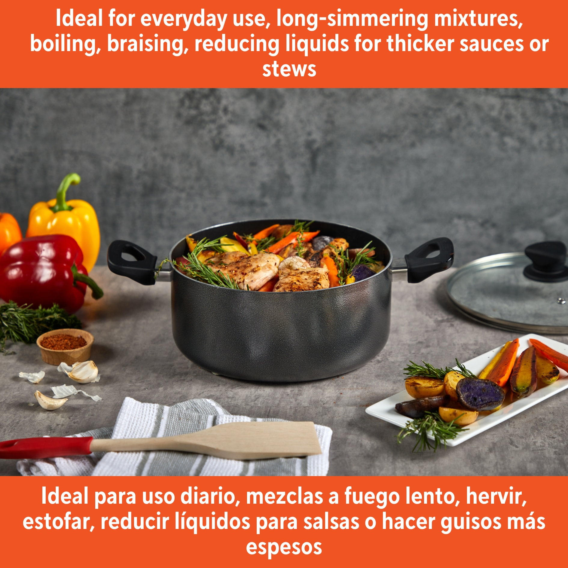 (2 pack) IMUSA 12.7qt Charcoal Aluminum Nonstick Stock Pot with Glass Lid & Soft touch Handles, Black