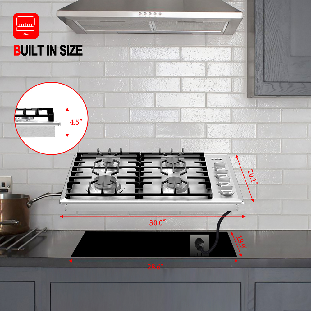GASLAND 4 Burners Gas Cooktop, 30 inch Drop in Gas Stove Top, NG/LPG Convertible