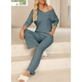 thumbnail image 6 of DOKOTOO Casual Outfits Sets for Woman Fall Ribbed Sleepwear Comfy Pajamas Basic Lounge Sets with Pockets Blue XL(US16-18), 6 of 10
