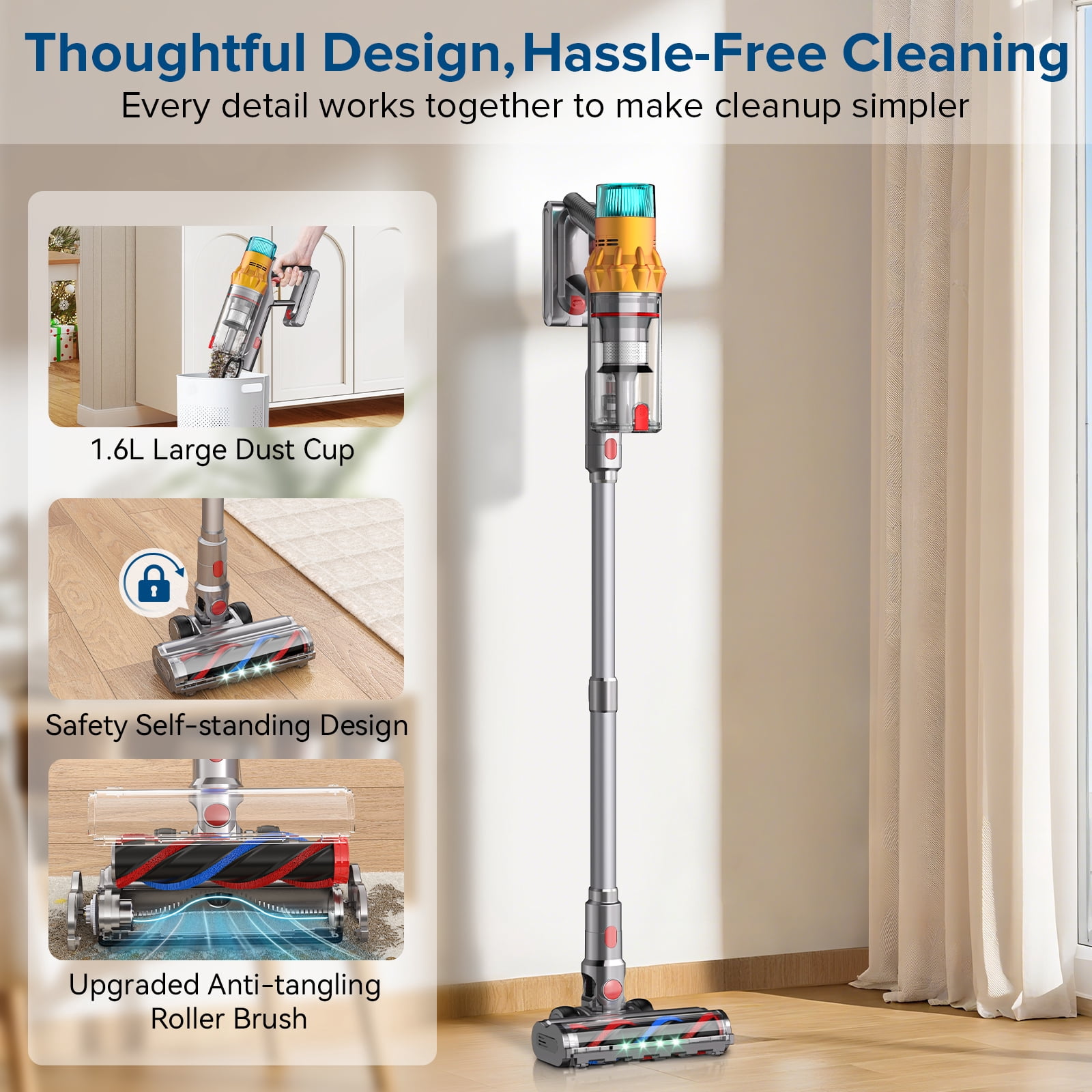 S8 Cordless Vacuum Cleaners for Home, 8-in-1/600W/48Kpa Powerful Suction, Up to 65 Minutes, Self-Standing Cordless Stick Vacuum Cleaner, Lightweight Anti-Tangle Rechargeable Vacuum