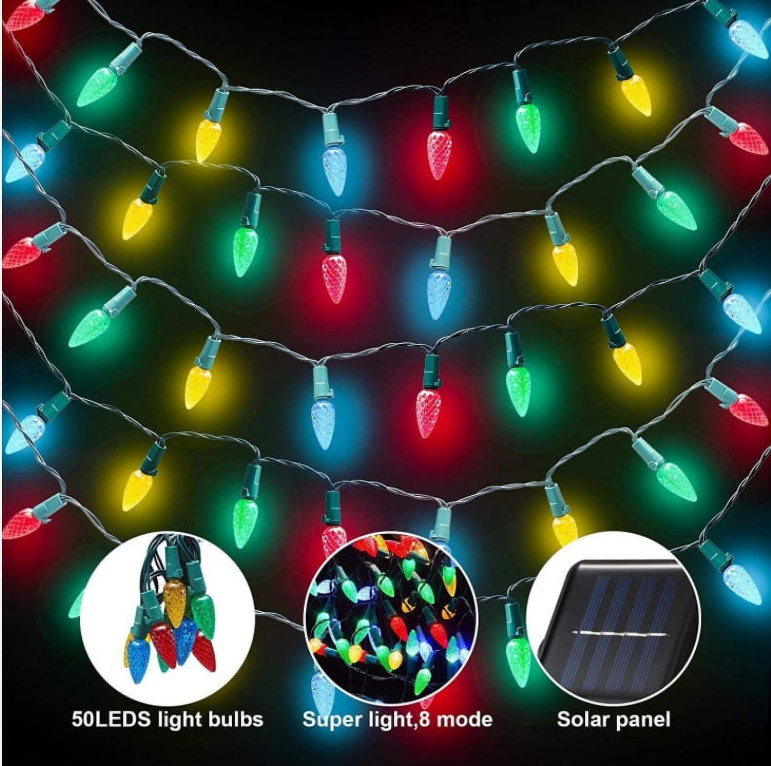 ZOELNIC Christmas Solar Lights C6 String Lights, 50 LED 23ft Strawberry Outdoor with 8 Lighting Modes, Outdoor Decorative Waterproof Solar Garden Patio Lights