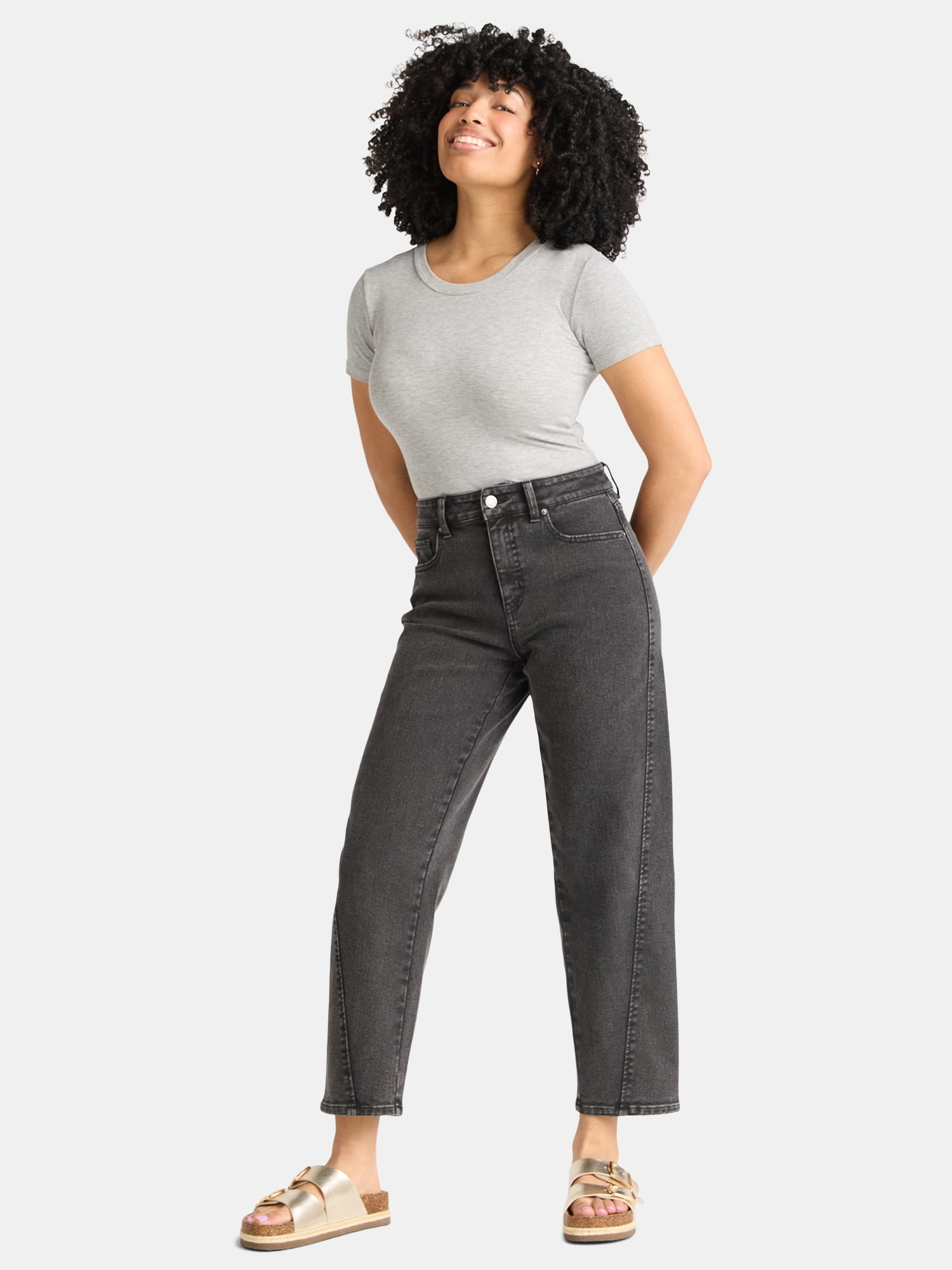 Time and Tru Women's High Rise Barrel Jeans, 26.5" Inseam, Sizes 0-20