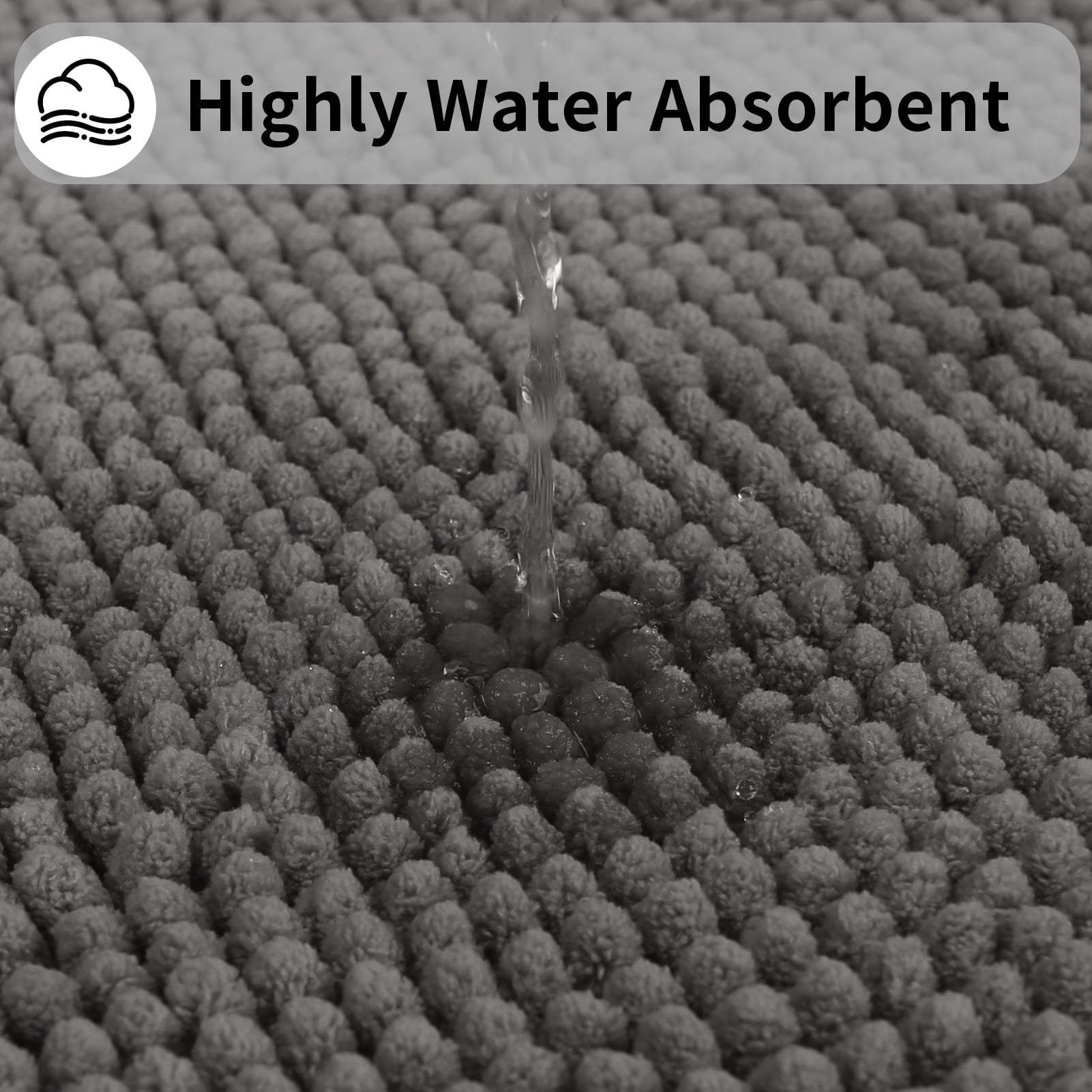 3 Pieces Bath Mat Set, Soft Chenille Bathroom Rugs Mat, Absorbent Spa Shaggy Bath Rugs Set, Machine Washable & Non Slip Bath Mats for Bathroom, Tub, Shower（Dark grey）