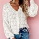 thumbnail image 1 of Suéter Cárdigan básico ahuecado con cuello en V para mujer, estilo informal, traje diario de un solo pecho Cgtredaw Blanco T M para Mujer, 1 of 1