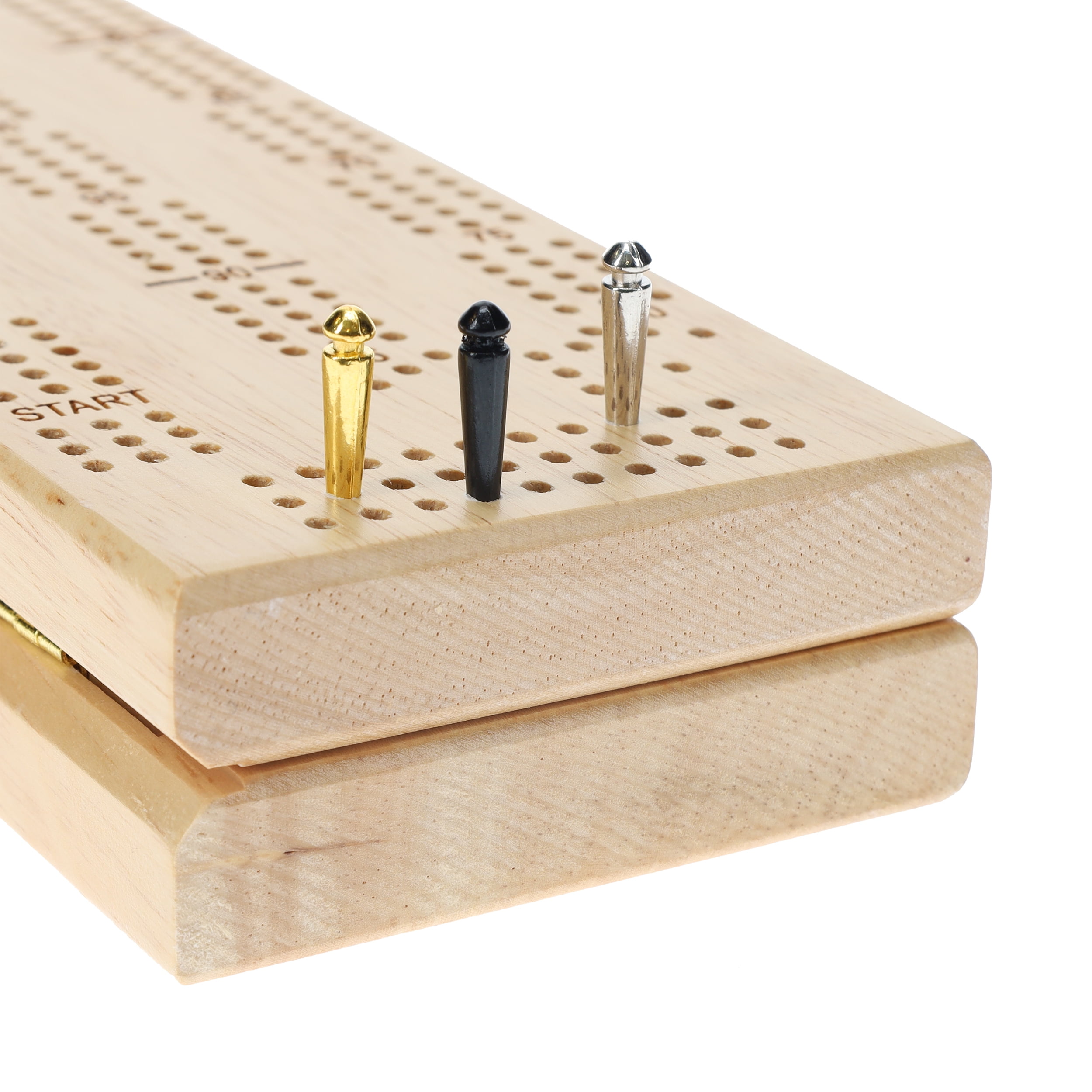 WE Games Wooden Travel Cribbage Board Game Set, Continuous 3 Track for 2-3 Players