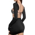 thumbnail image 4 of Coduop Women's Sexy Bodycon Long Sleeve Low-Cut Tie-Up Cut Out Tank Mini Club Party Dresses, 4 of 7
