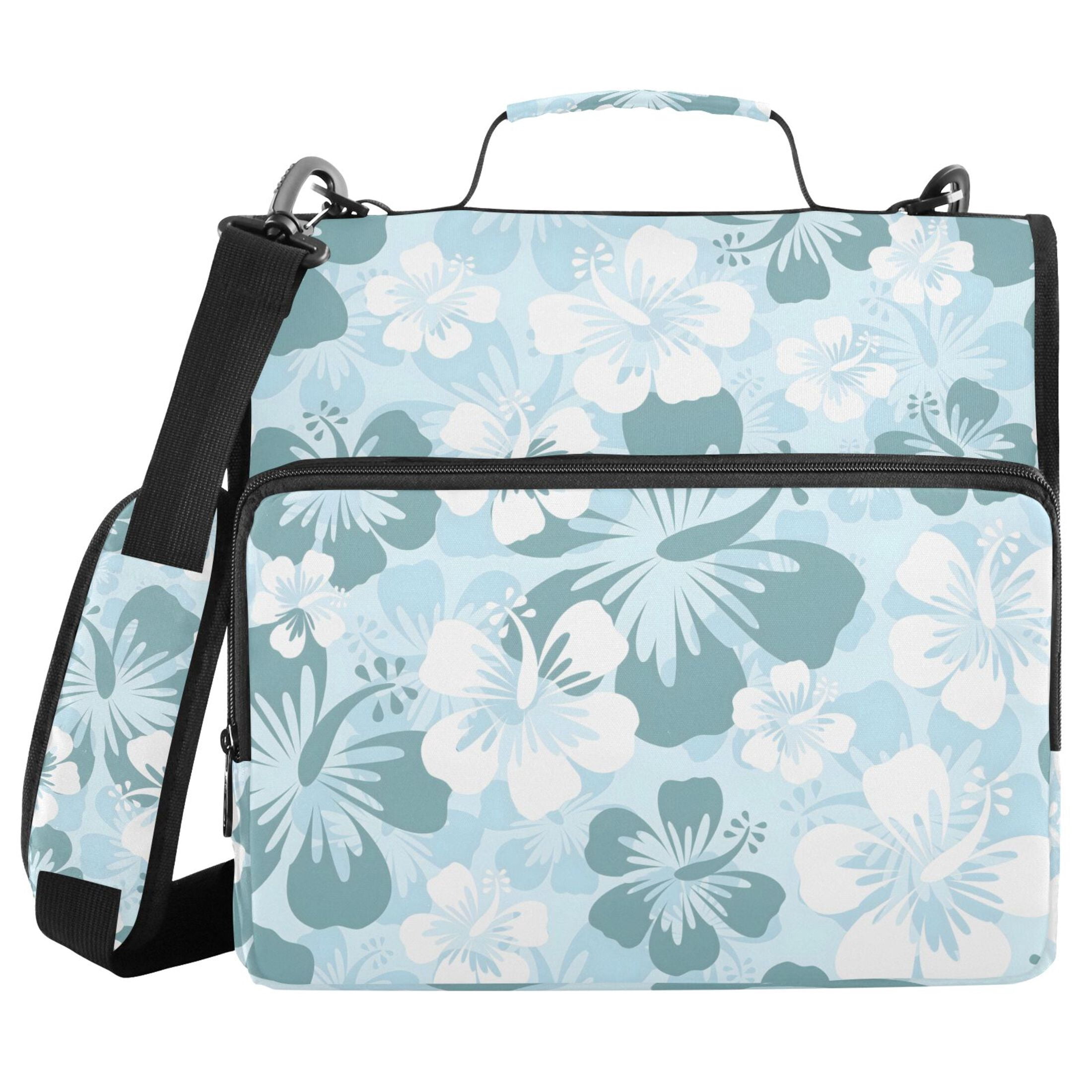 ALAZA Zipper Binder Hibiscus with Blue and White 3 Ring Trapper Keeper File Folder Organizer Bag