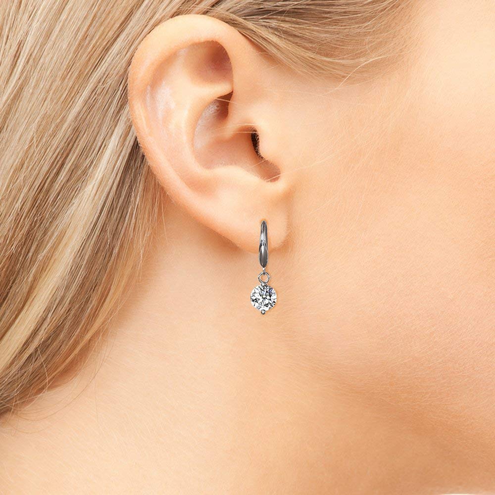 Cate & Chloe Veronica 18k White Gold Plated Silver Dangling Earrings with Swarovski Crystals | Sparkling Round Cut Solitaire Diamond Drop Earrings - image 4 of 6
