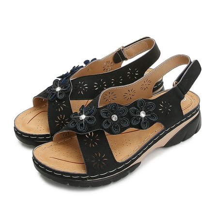 

HIBRO Women s Ladies Fashion Casual Crystal Flower Wedges Platforms Sandals Shoes