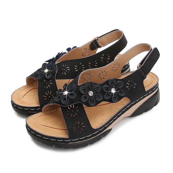 Floenr Womens Sandals Flip Flops for Women,Women's Ladies Fashion Casual Crystal Flower Wedges Platforms Sandals Shoes