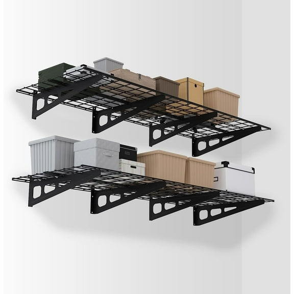 WORKPRO Garage 2-Tiers Metal 12.99"W x 4.53"H Storage Shelves Holds up to 800 lb Maximum Load Weight Capacity, Black