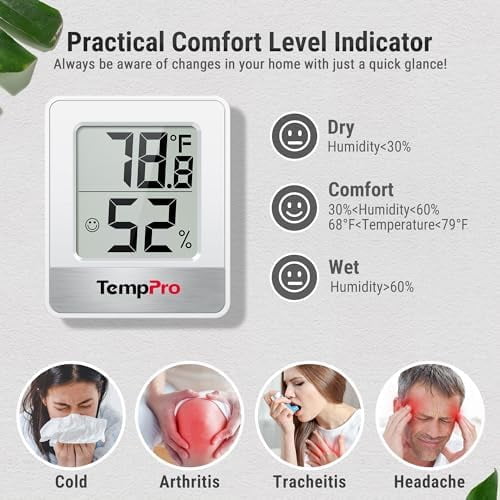 TP49 4 Pieces Digital Hygrometer Indoor Thermometer Humidity Meter Mini Hygrometer Thermometer with Temperature and Humidity Monitor Room Thermometer (Previously ThermoPro)$$Garden & Patio