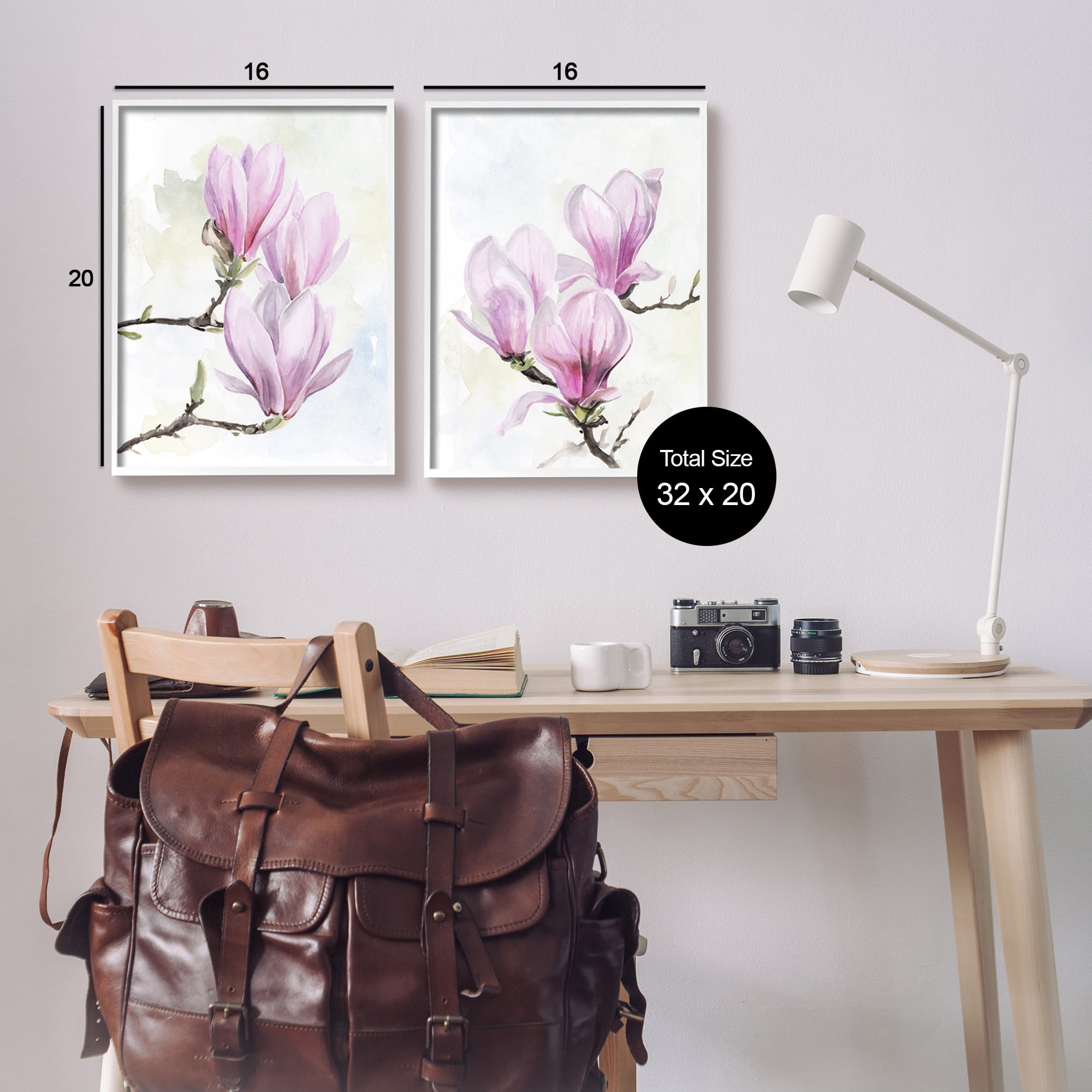 Stupell Pink Magnolia Flower Blossoms Botanical & Floral Painting White Framed Art Print Wall Art, Set of 2