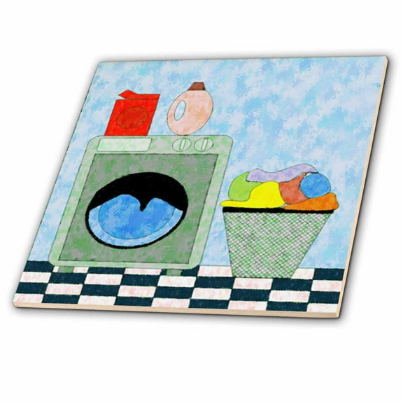 3dRose, Red Blue Green Laundry Room, 6 Inch Ceramic Tile