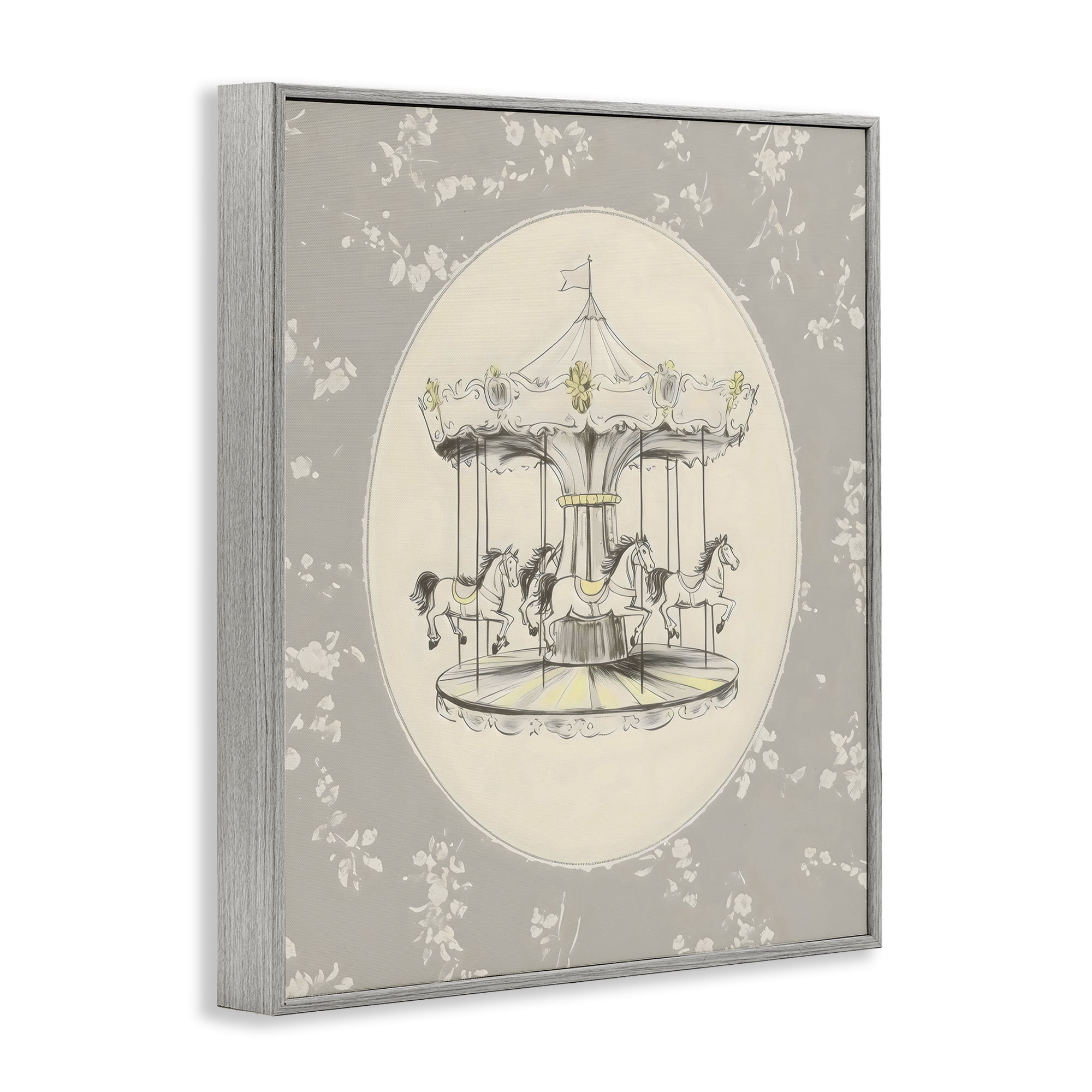 Stupell Industries Gentle Floral Carousel Gray Framed Giclee Art, design by Arlington Prints