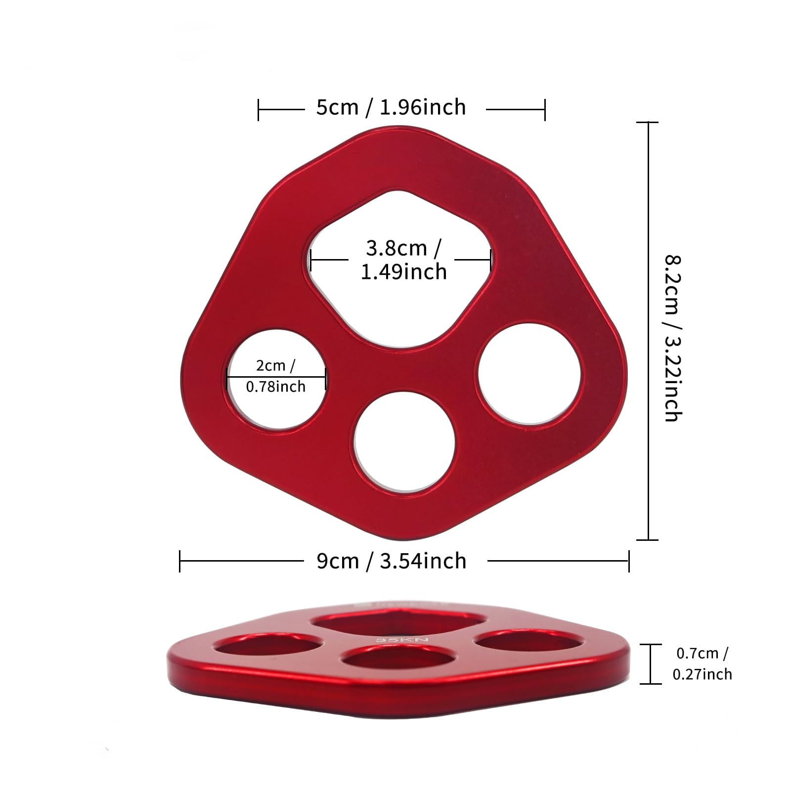 Red Descender Plate Paw Rigging Plate 4 Holes Rock Climbing Gear, 30KN Bear Paw Rigging Plate