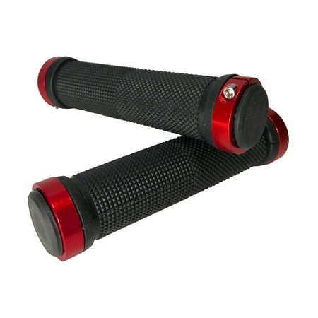 Double Lock on Red Bike Grips MTB BMX Mountain Bike Handlebar Grips w End (Best Bmx Bike Grips)