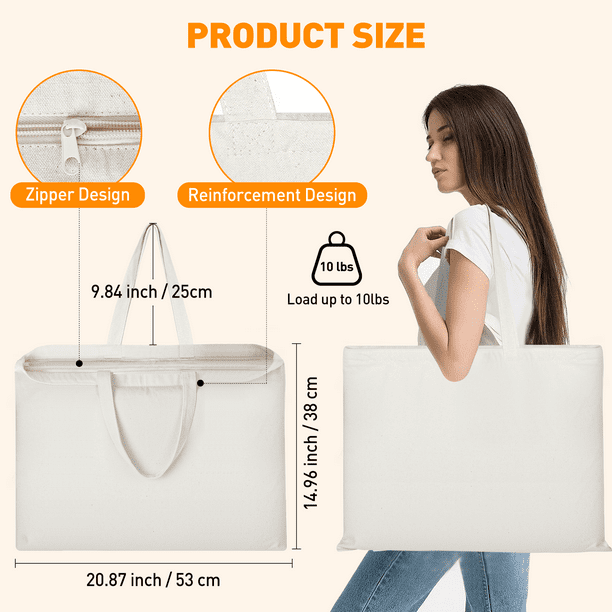5 Pack Cotton Tote Bag 21 x15 Reusable Grocery Shopping Cloth Bags with Top Zipper Closure 10oz Medium Multi Purpose Reusable Blank Canvas Bags for DIY Grocery Bags Shopping Bags Gift Bags Walmart Bus...