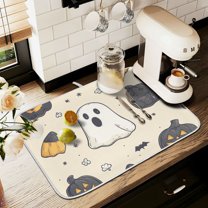 Yayeee Drying Mat for Kitchen Counter Dishes Microfiber Coffee Decorative Pad, Halloween Black Pumpkins