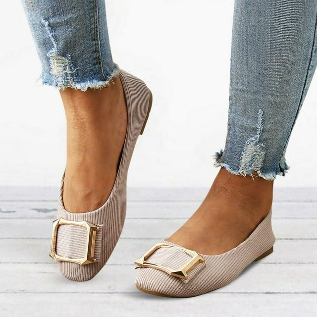 Chaussures Plates à Boucle Carrée pour Femmes, à Enfiler, Décolleté Peu Profond, Chaussures Simples, Chaussures Décontractées, Chaussures de Travail