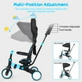 thumbnail image 7 of Baby Tricycle, 7-in-1 Folding Kids Tricycle with Adjustable Parent Handle, Safety Harness & Wheel Brakes, Removable Canopy, Ultra-Light Vehicle, Push Bike Gift for Toddlers for 1-6 Years（Blue）, 7 of 7