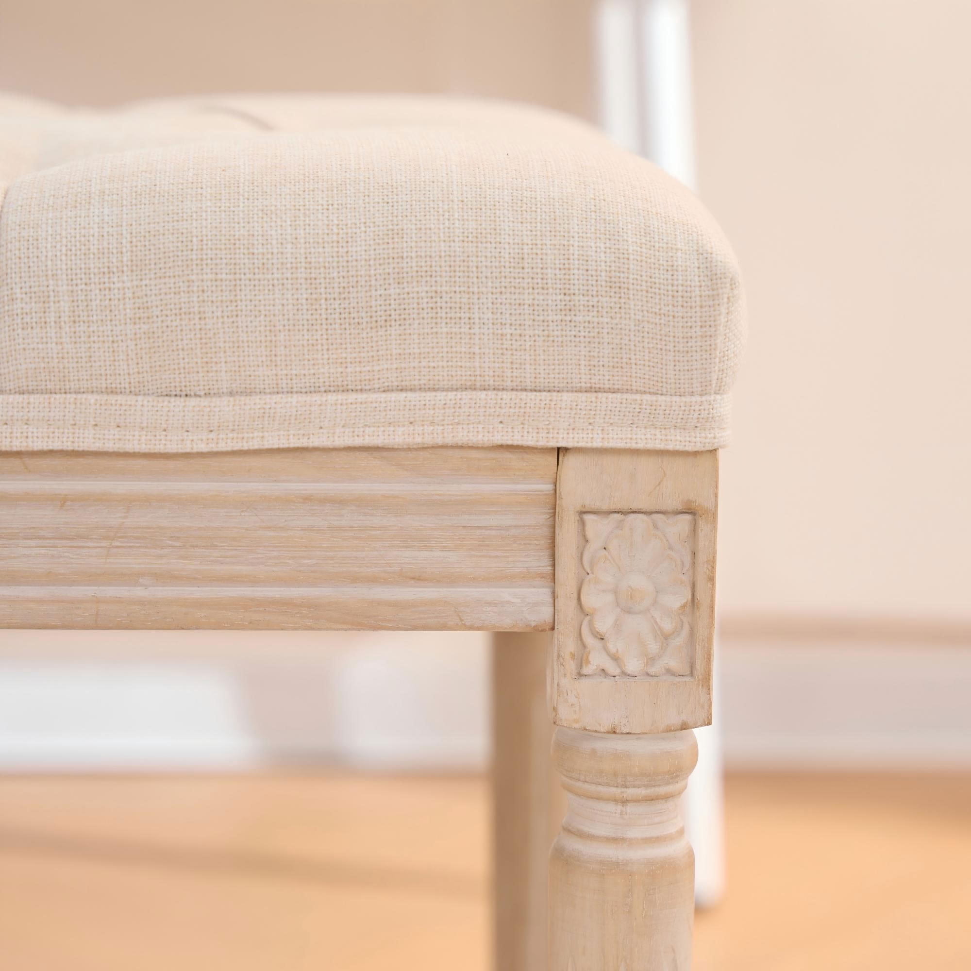 MAYEERTY Tufted Linen Vanity Stool, Square Upholstered End of Bed Bench Entryway Foot Stool for Bedroom Bathroom