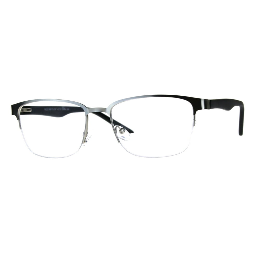 Mens Half Metal Rim Powered Bifocal Reading Eyeglasses Silver Black 2.0