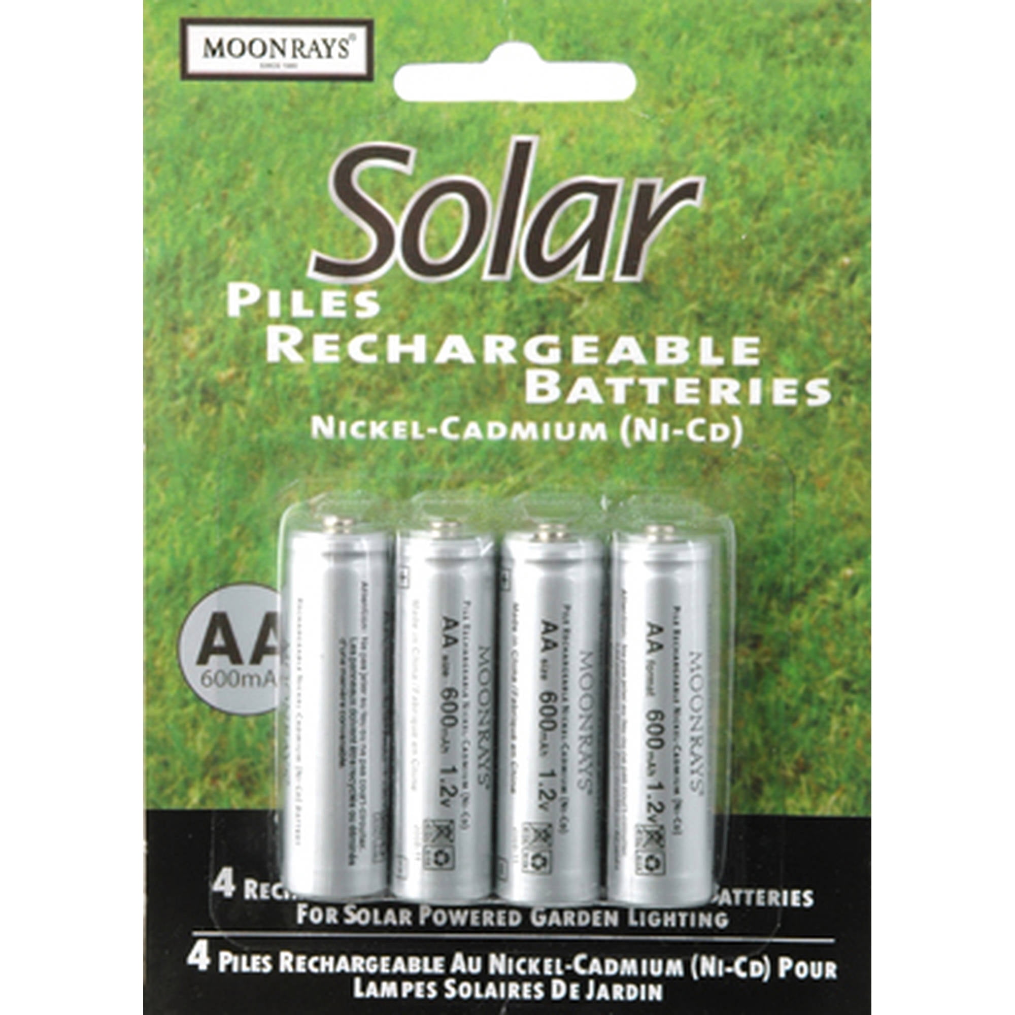 Moonrays 97125 Rechargeable NiCd AA Batteries for SolarPowered Lights, 1.2V, 600mAH, 4Pack