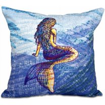 Simply Daisy 16" x 16" Mermaid Geometric Print Pillow, Blue