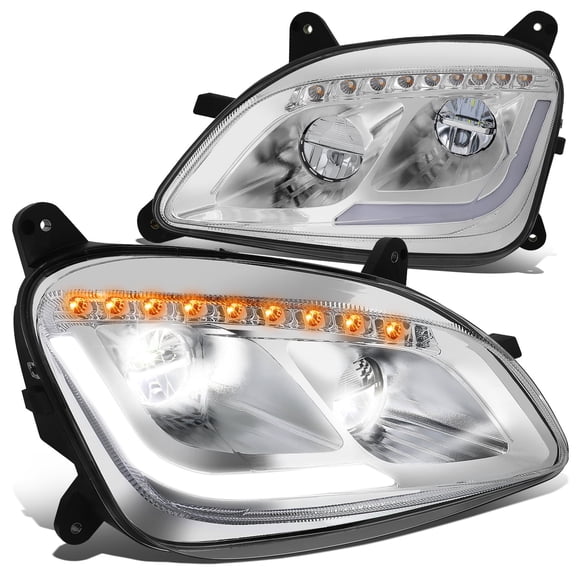 DNA Motoring HL-HAY-032-CH For 2011-2020 Peterbilt 579 587 Chrome Housing L-Pattern LED DRL Sequential Signal Headlights