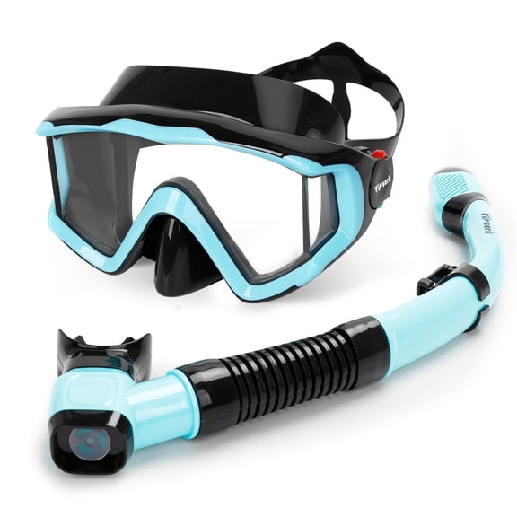 Snorkeling Gear for Adults, Anti-Fog 180°Panoramic Snorkel Mask Set with Dry Top Snorkel Tube, Soft Silicone Scuba Gear, Adult Snorkel Set with Mesh Bag for Swimming Diving Travel