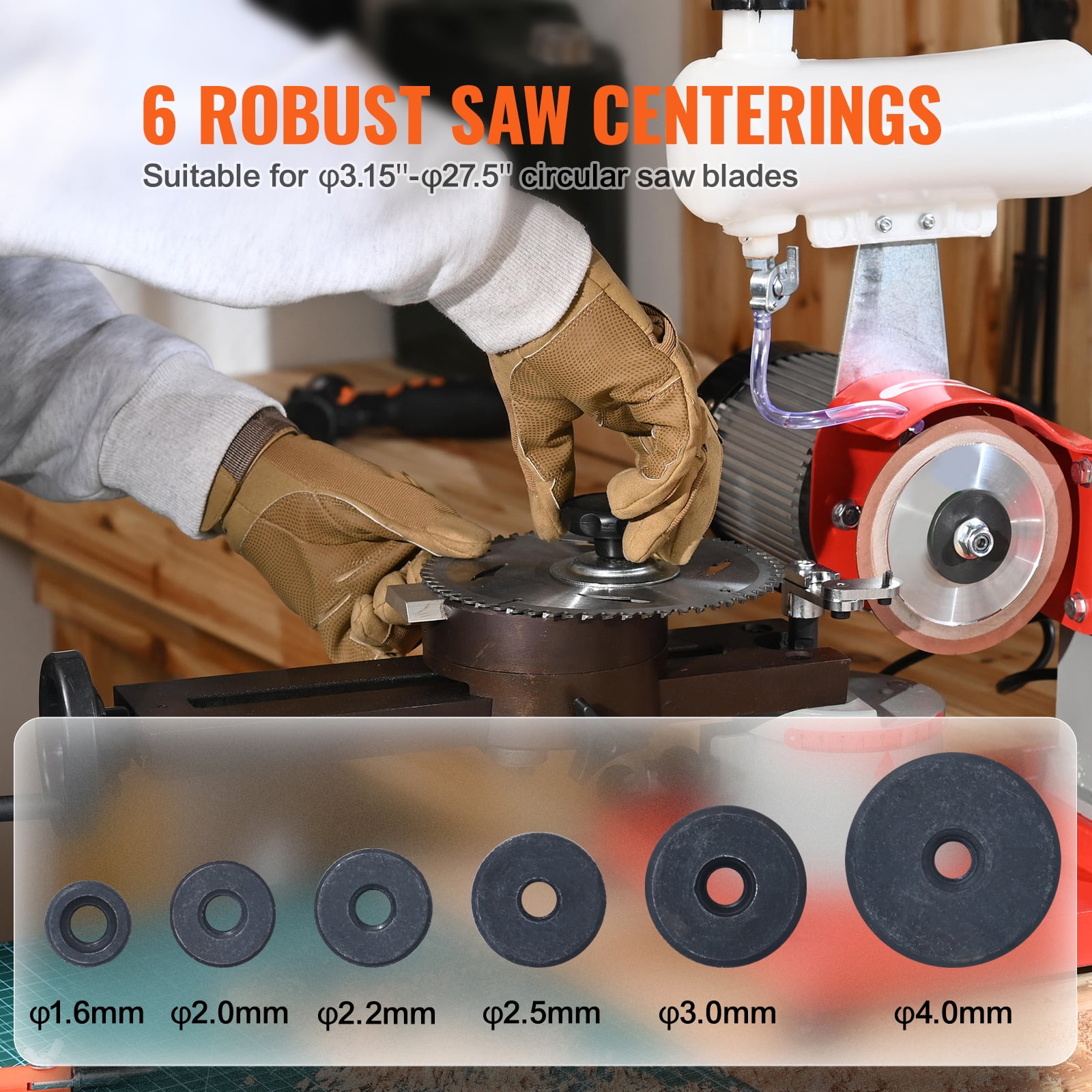 KFFKFF Saw Blade Enhancer, 370W Grinding Machine with Water Cooling, Water-Cooled Blade Refinement & 6 Centering Attachments, 5-inch Carbide Blade Grinding Wheel
