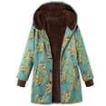 thumbnail image 1 of Chaqueta de algodón de felpa gruesa con capucha y manga larga para mujer con estampado floral retro, sudadera con capucha de talla grande, 1 of 6