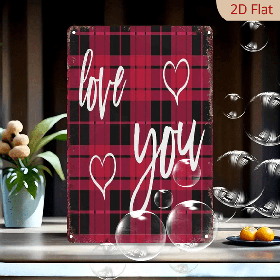 Valentines Day Love Lattice Metal Tin Sign 8x12 Inch Vintage Wall Decor for Home, Garden Gift
