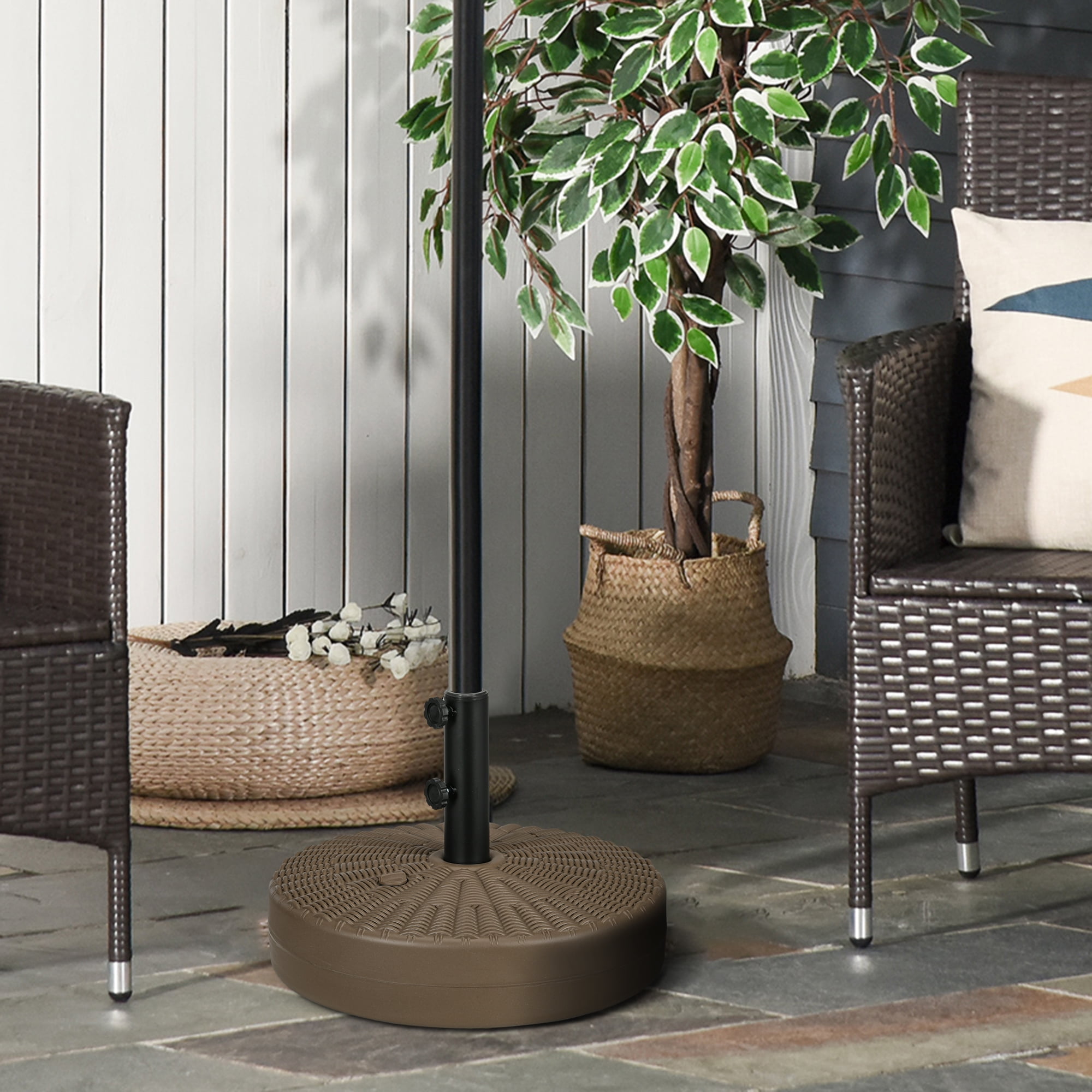 Umbrella Stand for 1.5" or 2" Umbrella Poles, Round Fillable Umbrella Base for Outdoor, Lawn, Deck, Brown